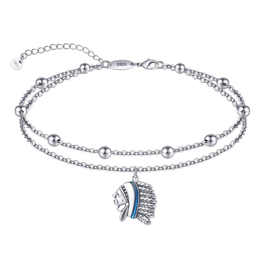 Indian Head Anklets 925 Sterling Silver Native American Indian Chief Head Anklet Bracelets