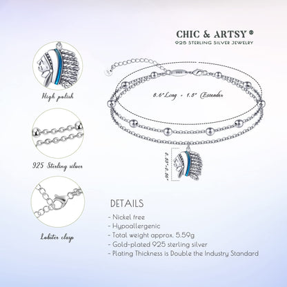 Indian Head Anklets 925 Sterling Silver Native American Indian Chief Head Anklet Bracelets
