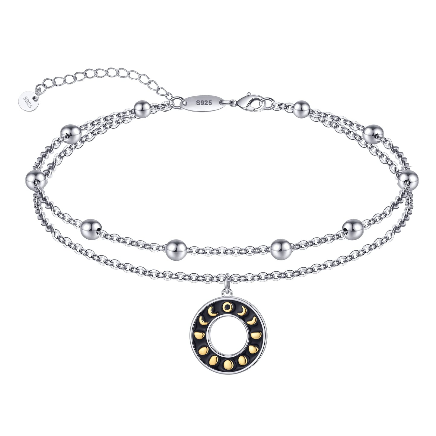 Moon Phase Anklets 925 Sterling Silver  Dainty Layered Moon Phase Anklets Bracelets