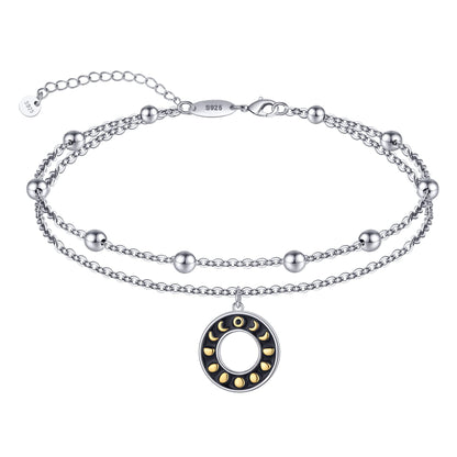 Moon Phase Anklets 925 Sterling Silver  Dainty Layered Moon Phase Anklets Bracelets