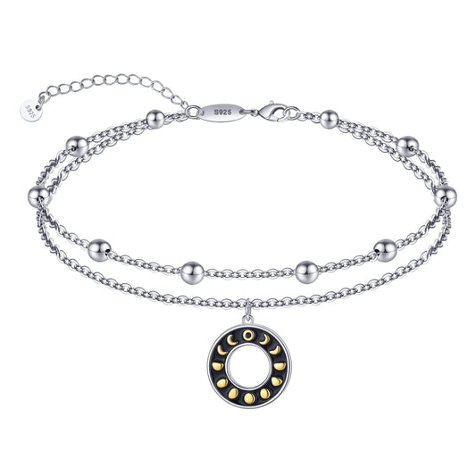 Moon Phase Anklets 925 Sterling Silver  Dainty Layered Moon Phase Anklets Bracelets