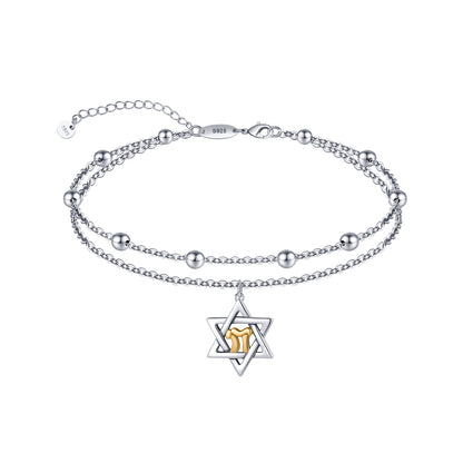 925 Sterling Silver Star of David Chai Anklets Dainty Layered Judaism Star of David Anklet