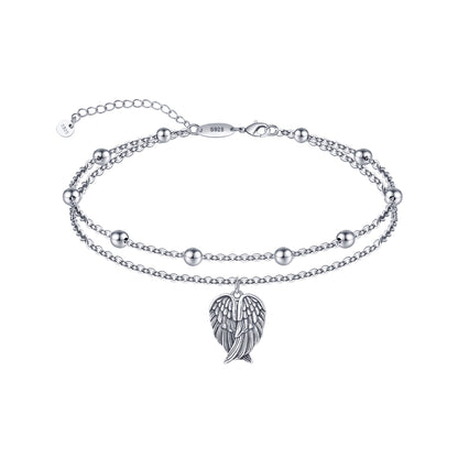 925 Sterling Silver Angel Wings Love Heart Anklet Bracelet