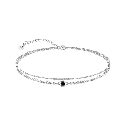 925 Sterling Silver Black CZ Ankle Bracelet