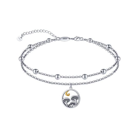 925 Sterling Silver Magical Mushroom Anklet Bracelet