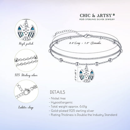 Anklet Bracelet for Women 925 Sterling Silver Eagle Layered Anklet Bracelet