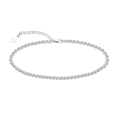 925 Sterling Silver Italian Solid Diamond-Cut Mariner Link Chain Anklet