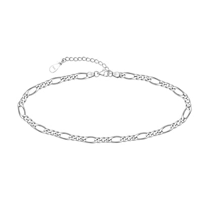 925 Sterling Silver Italian Solid Diamond-Cut Figaro Link Chain Anklet Bracelet