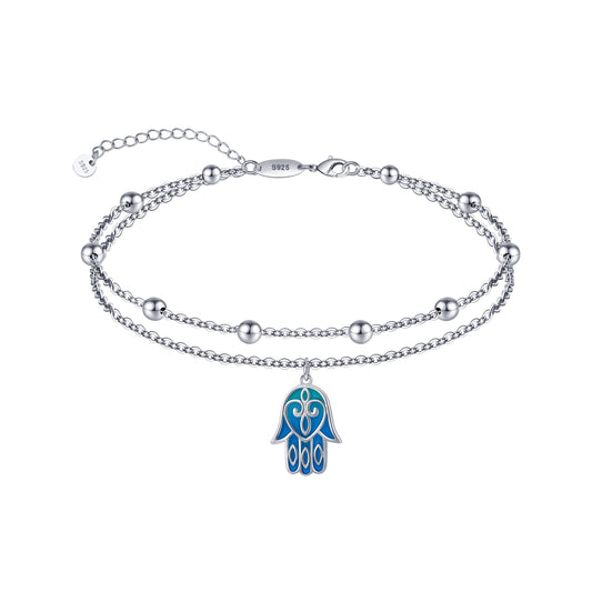 925 Sterling Silver Boho Ankle Bracelet for Women Dainty Evil Eye Foot Chains Adjustable