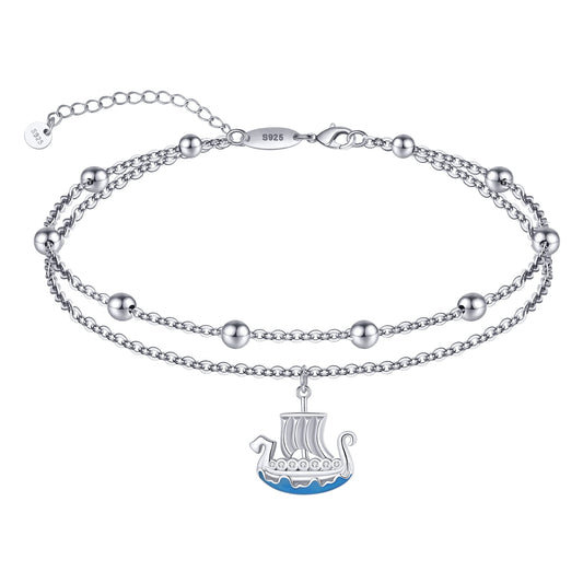 Viking Boat Anklet 925 Sterling Silver Viking Long Ankle Bracelets