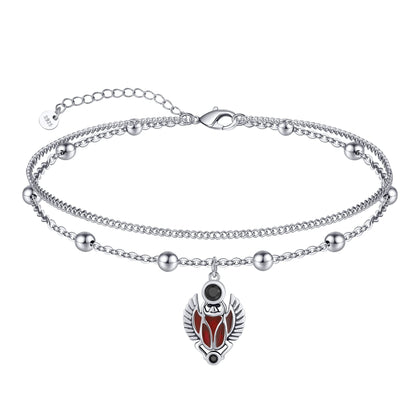 Scarab Anklet 925 Sterling Silver Cute Egyptian Scarab Beetle Charm Ankle Bracelets