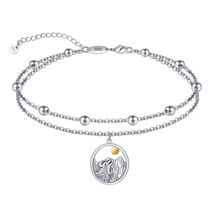 Wolf Mountain Anklet 925 Sterling Silver Simple Sun Hiking Mountain Anklet Bracelets
