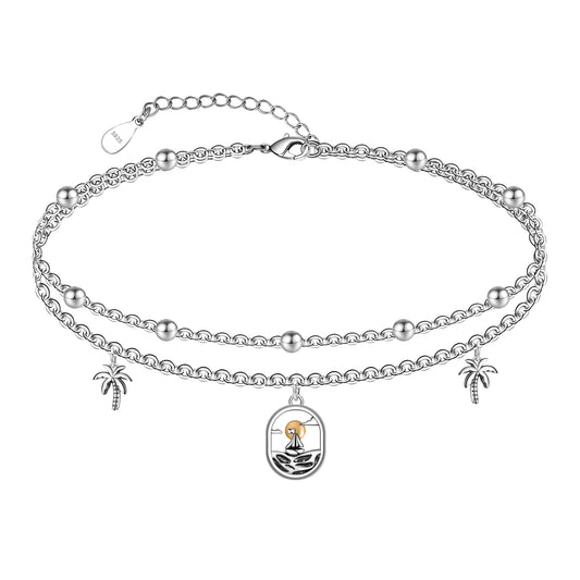 Ankle Bracelet 925 Sterling Silver Sailboat Anklet for Women