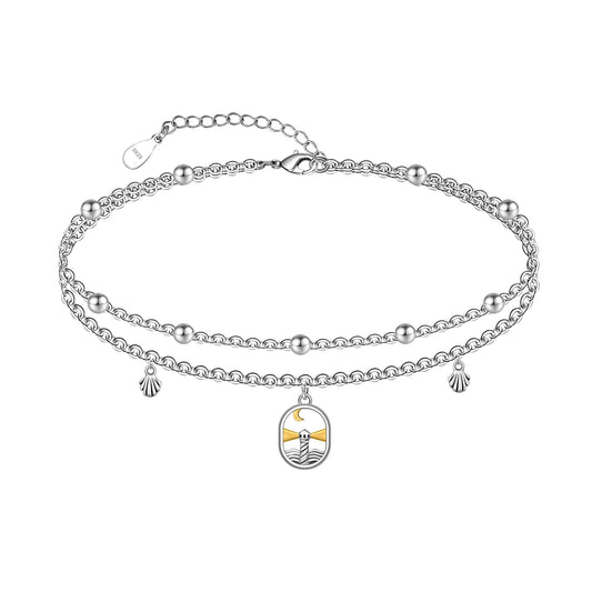 Ankle Bracelet 925 Sterling Silver lighthouse Anklet 10 Inches Beachy Anklets for Women