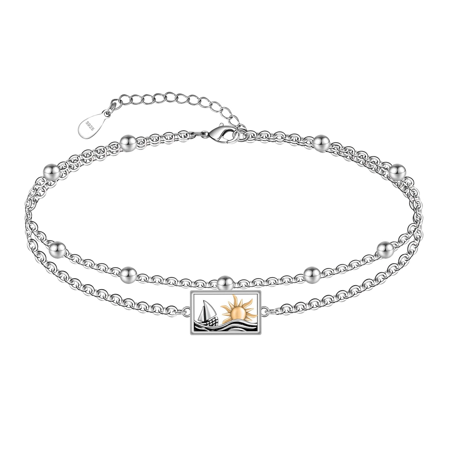 Ankle Bracelet 925 Sterling Silver Sailboat Sun Anklet Dainty Sailboat Anklets for Women