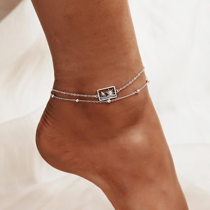 Ankle Bracelet 925 Sterling Silver Sailboat Sun Anklet Dainty Sailboat Anklets for Women