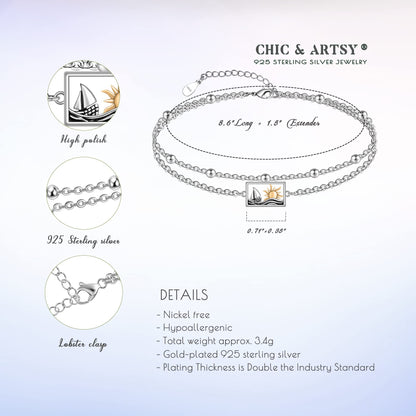 Ankle Bracelet 925 Sterling Silver Sailboat Sun Anklet Dainty Sailboat Anklets for Women