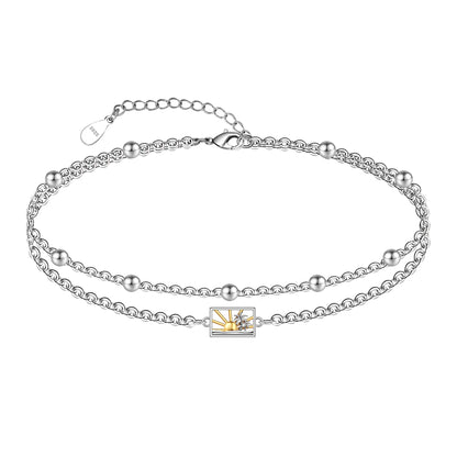 Ankle Bracelet 925 Sterling Silver Sun Anklet Boho Palm Anklets for Women