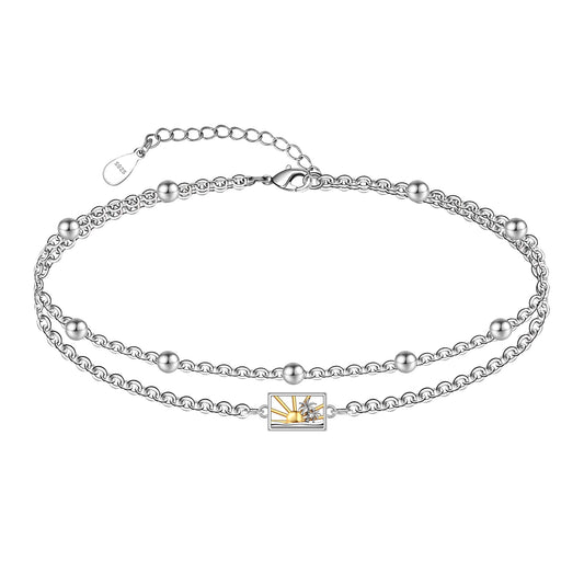 Ankle Bracelet 925 Sterling Silver Sun Anklet Boho Palm Anklets for Women