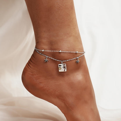 Ankle Bracelet 925 Sterling Silver Palm Anklet Dainty Palm Anklets for Women Boho Layered Anklet