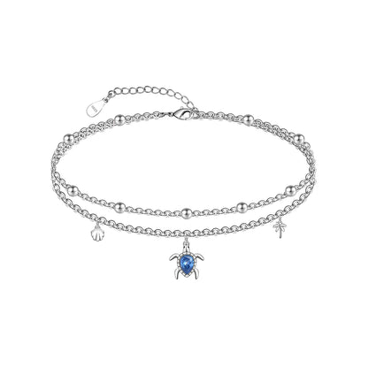 925 Sterling Silver Sea Turtle Anklet Blue Cz Turtle Anklet