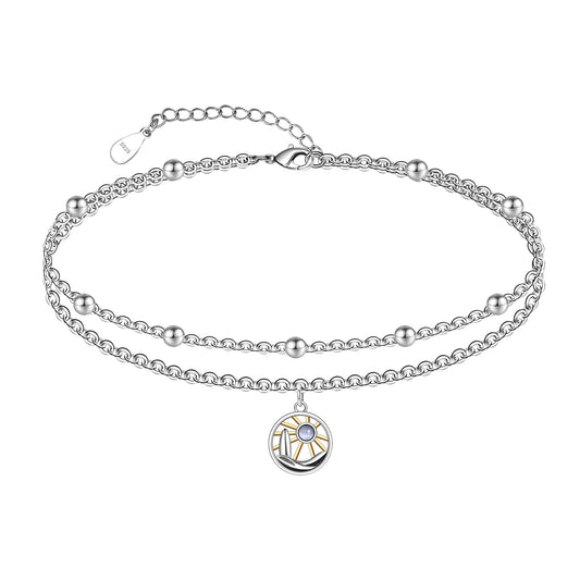 Sun Anklet 925 Sterling Silver Sun Anklet Dainty Created Moonstone Anklet Sun Beach Anklets