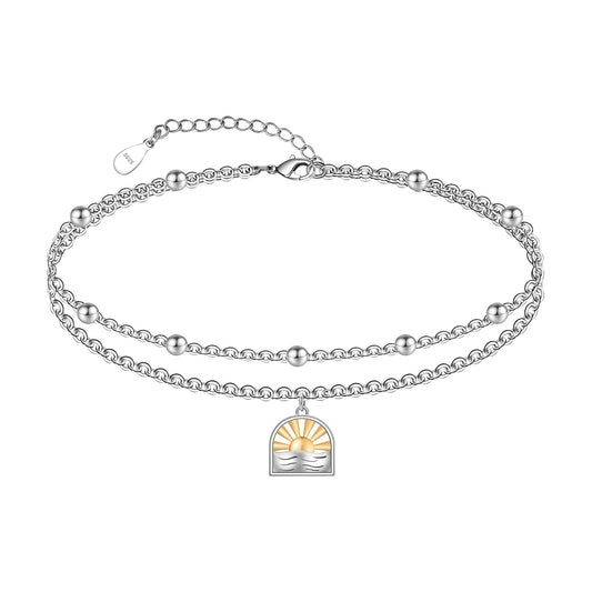 Ankle Bracelet 925 Sterling Silver Sun Anklet Sun Beach Anklets for Women