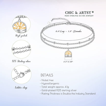 Ankle Bracelet 925 Sterling Silver Sun Anklet Sun Beach Anklets for Women