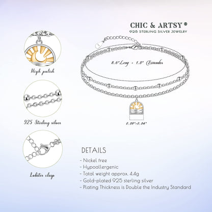 Sun Anklet 925 Sterling Silver Sun Moon Anklet Bracelets for Women