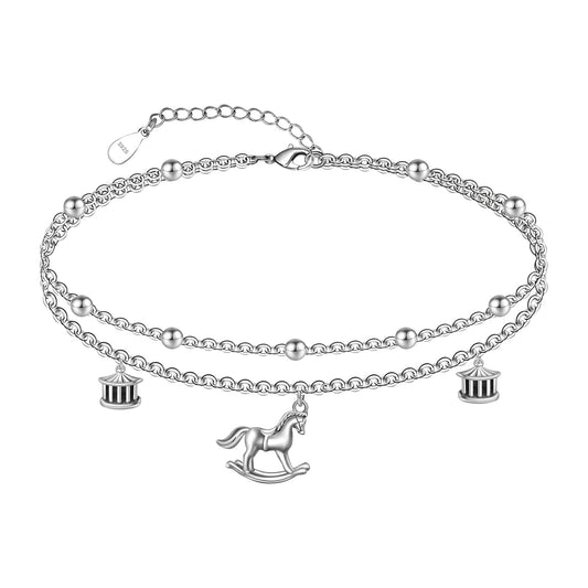 Ankle Bracelet 925 Sterling Silver Carousel Anklet Cute Horse Anklets for Women