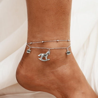 Ankle Bracelet 925 Sterling Silver Carousel Anklet Cute Horse Anklets for Women