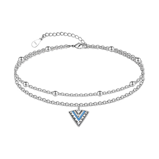 Boho Anklet 925 Sterling Silver Dainty Adjustable Layered Ankle Bracelet for Women