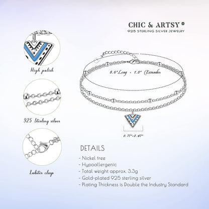 Boho Anklet 925 Sterling Silver Dainty Adjustable Layered Ankle Bracelet for Women
