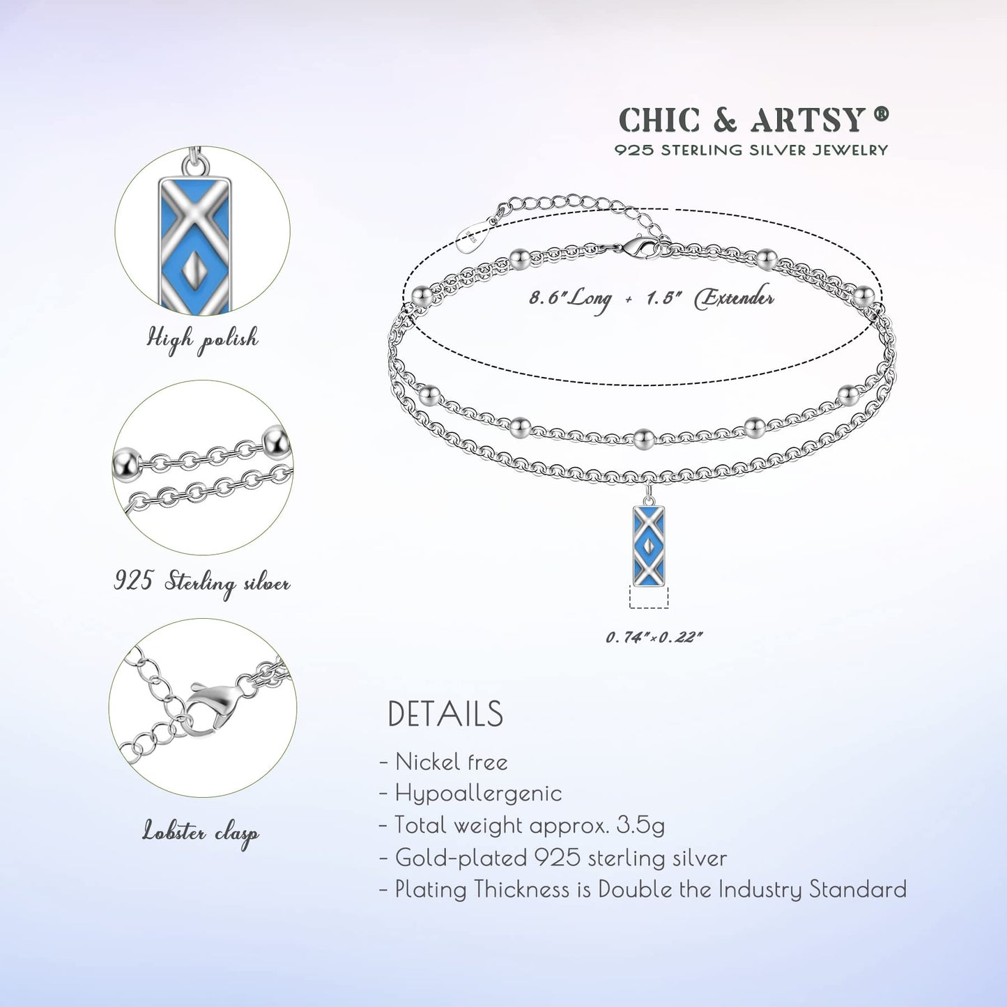 Ankle Bracelet 925 Sterling Silver Dainty Boho Anklet Bracelets for Women