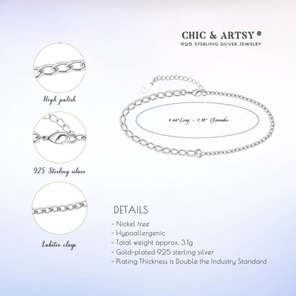Figaro Anklet 925 Sterling Silver Figaro Link Chain Anklet Bracelet