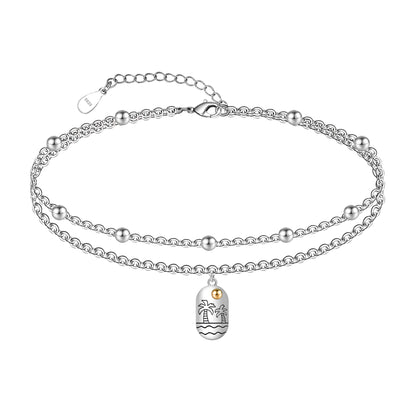 Palm Trees Ankle 925 Sterling Silver Ankle Bracelets for Women