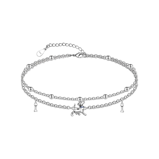 925 Sterling Silver Dogs Ankle Dainty Layered Anklet Bracelet