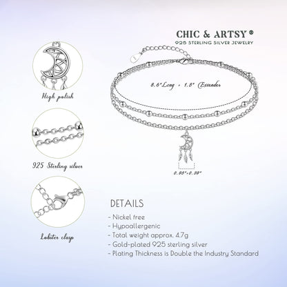 925 Sterling Silver Dream Catcher Anklets Dainty Moon Layered Anklet Bracelets