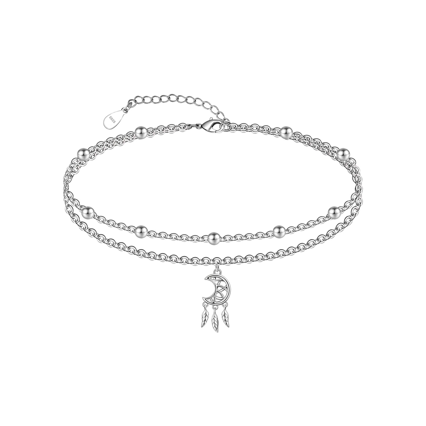 925 Sterling Silver Dream Catcher Ankle Dainty Layered Anklet Bracelet