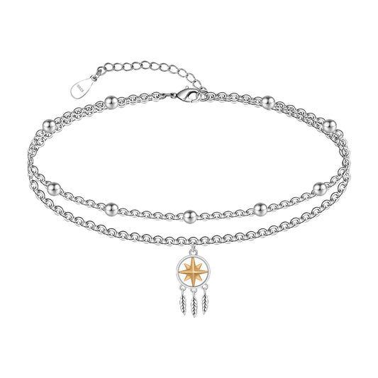 925 Sterling Silver Dream Catcher Anklet Bracelets for Women