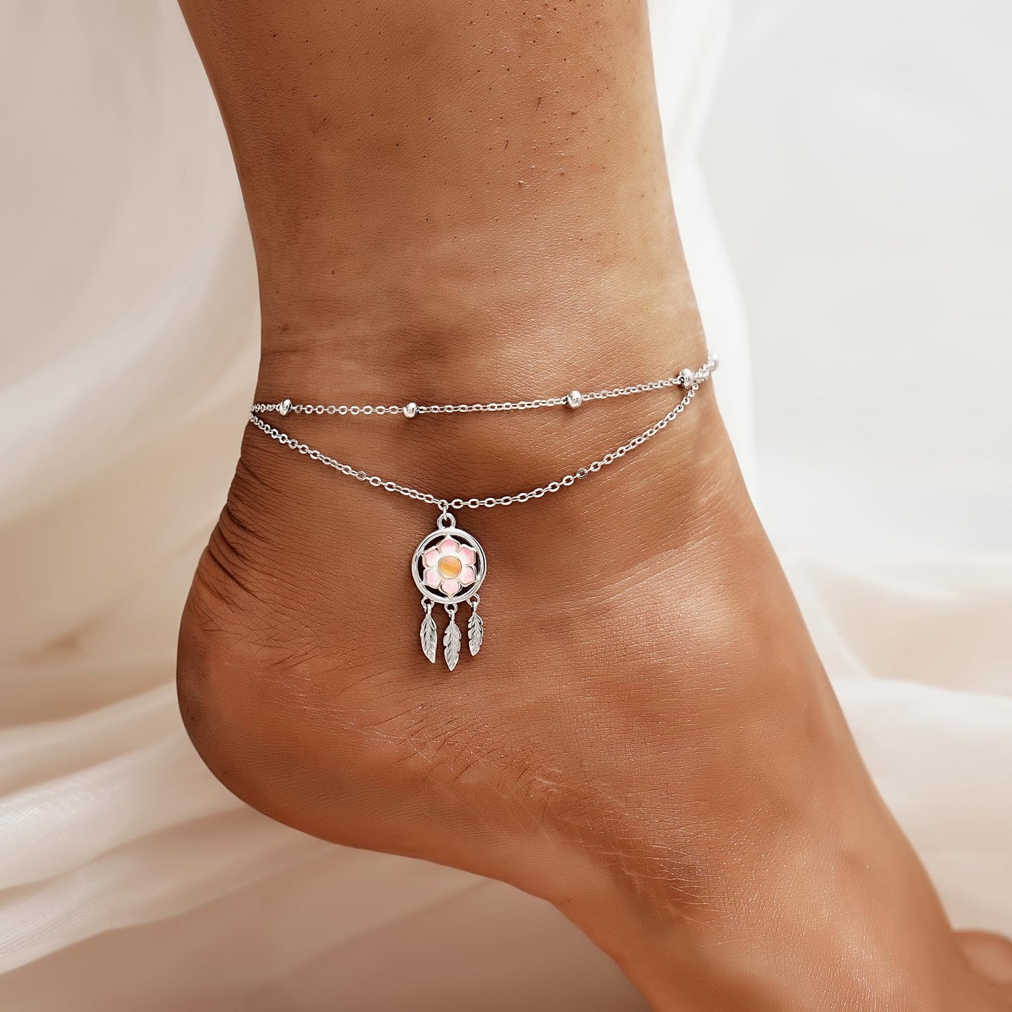 Ankle Bracelets 925 Sterling Silver Lotus Dream Catcher Anklets Bracelet