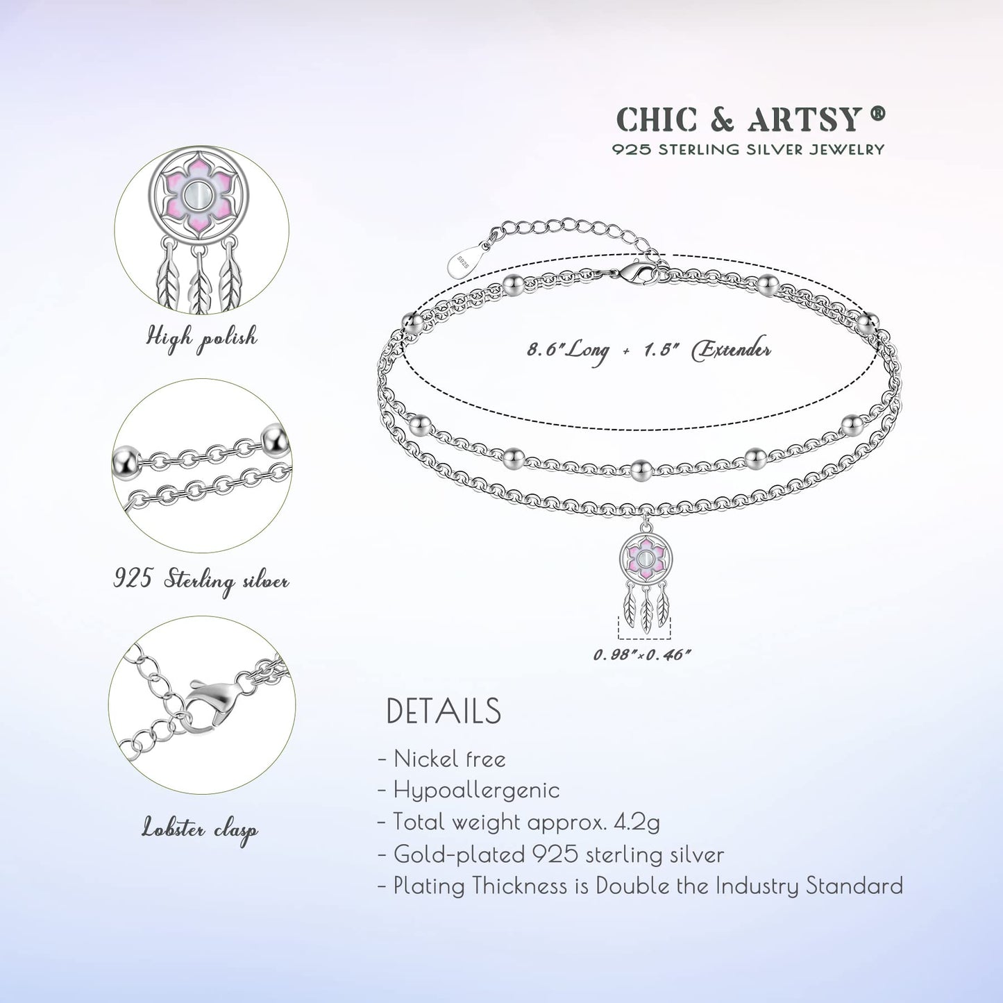 Ankle Bracelets 925 Sterling Silver Lotus Dream Catcher Anklets Bracelet