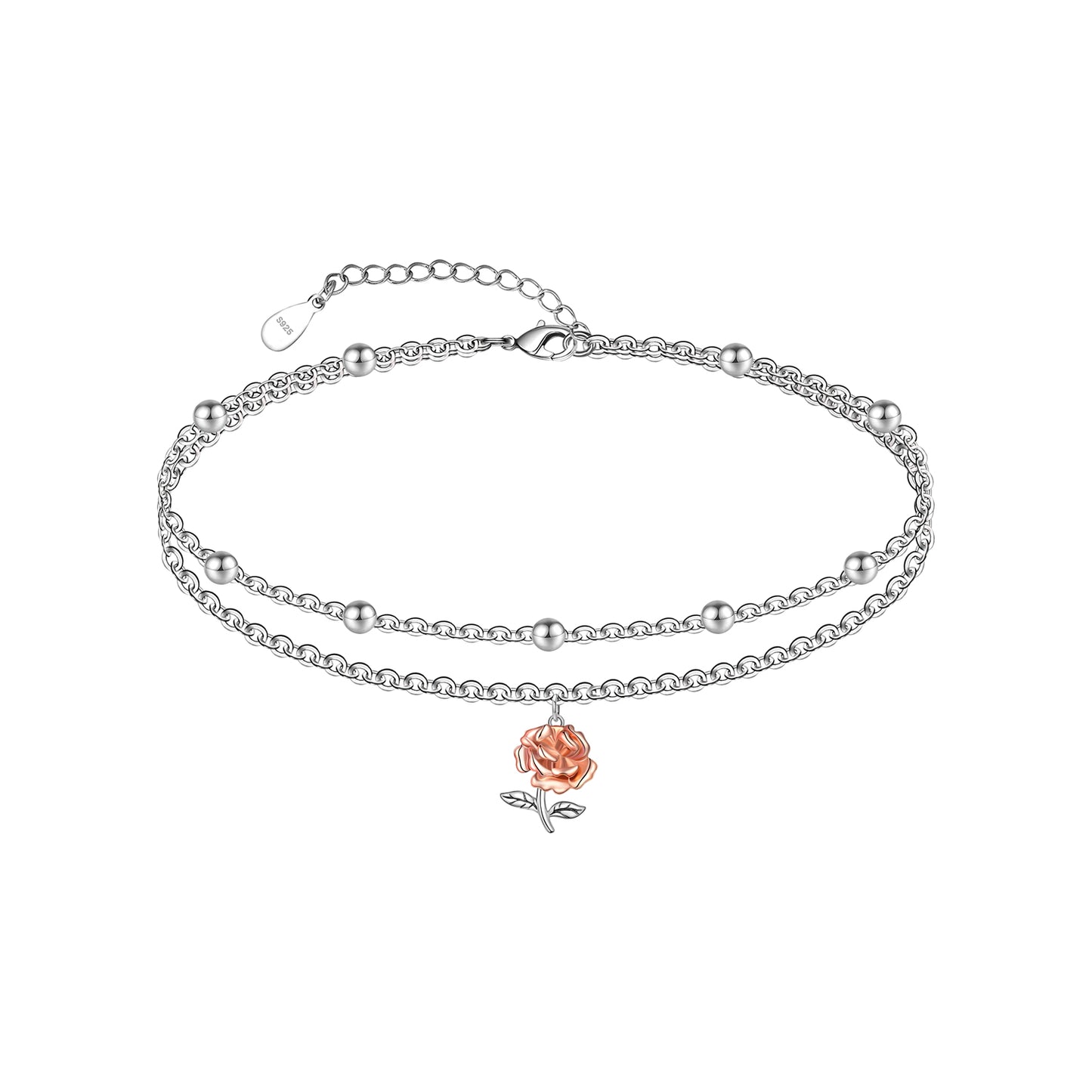 925 Sterling Silver Roses Ankle Dainty Layered Anklet Bracelet Boho Anklets