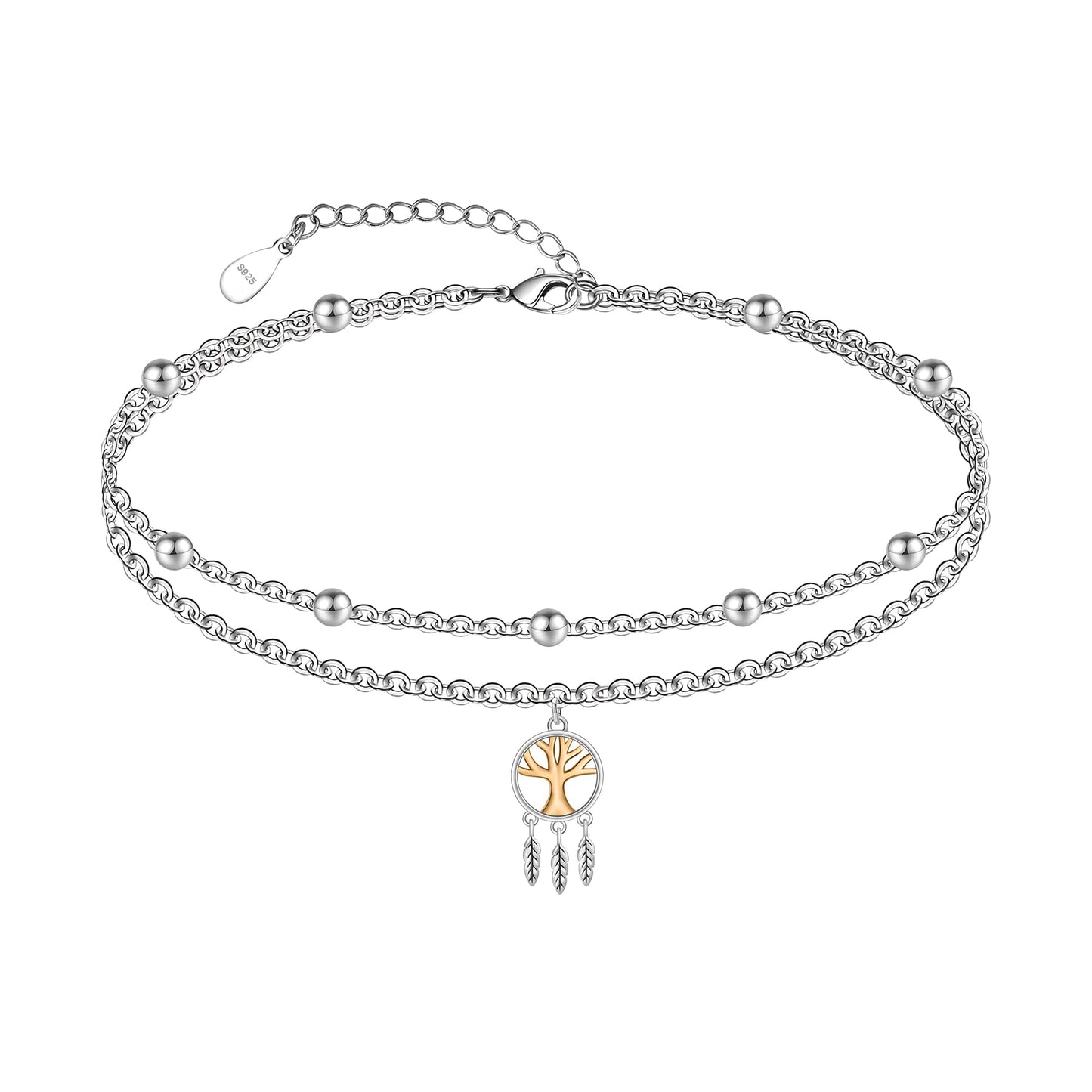 925 Sterling Silver Dream Catcher Anklets Tree of Life Dainty Layered Anklet Bracelets