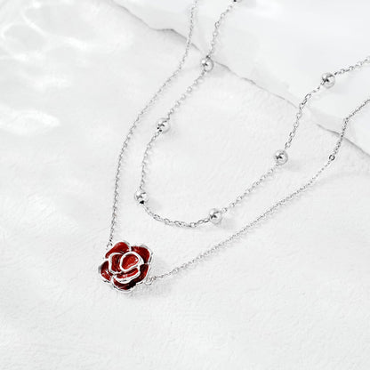 925 Sterling Silver Red Roses Ankle Dainty Layered Anklet Bracelet