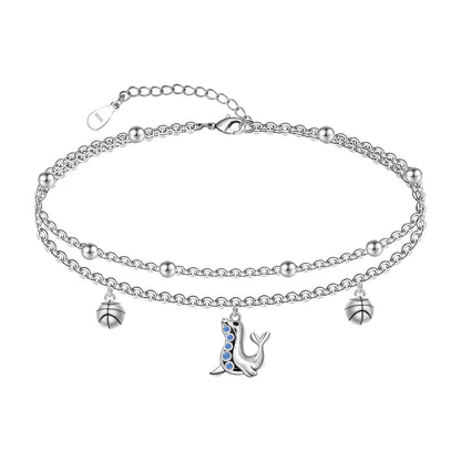 Dolphin Anklets 925 Sterling Silver Dainty Layered Ankle Bracelet for Women