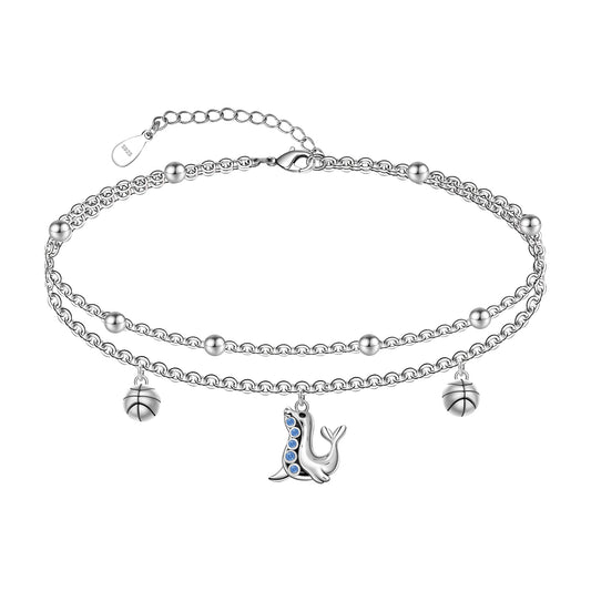 Dolphin Anklets 925 Sterling Silver Dainty Layered Ankle Bracelet for Women