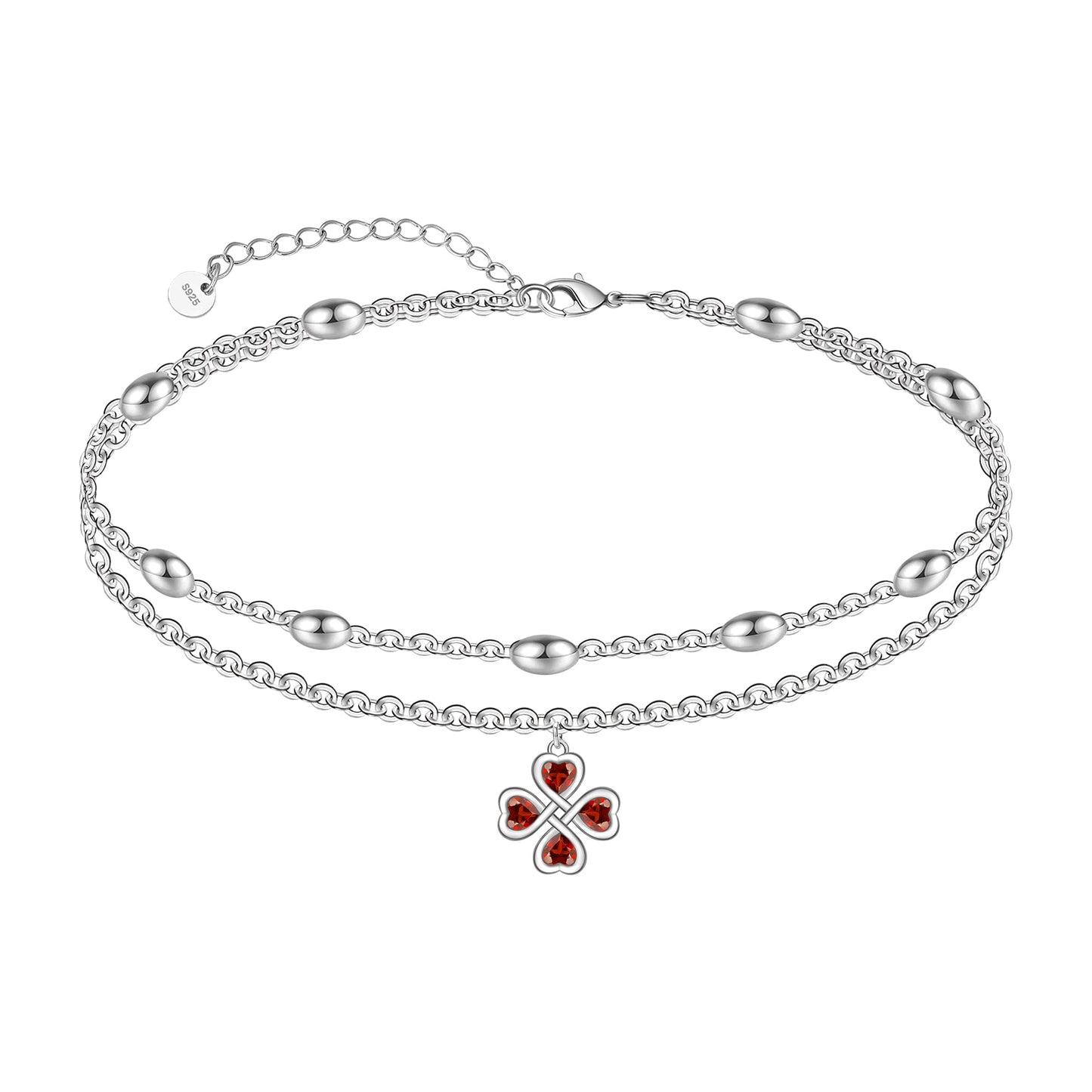 Four-Leaf Clover Ankle 925 Sterling Silver Ankle Bracelets for Women
