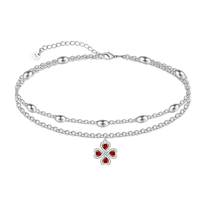 Four-Leaf Clover Ankle 925 Sterling Silver Ankle Bracelets for Women