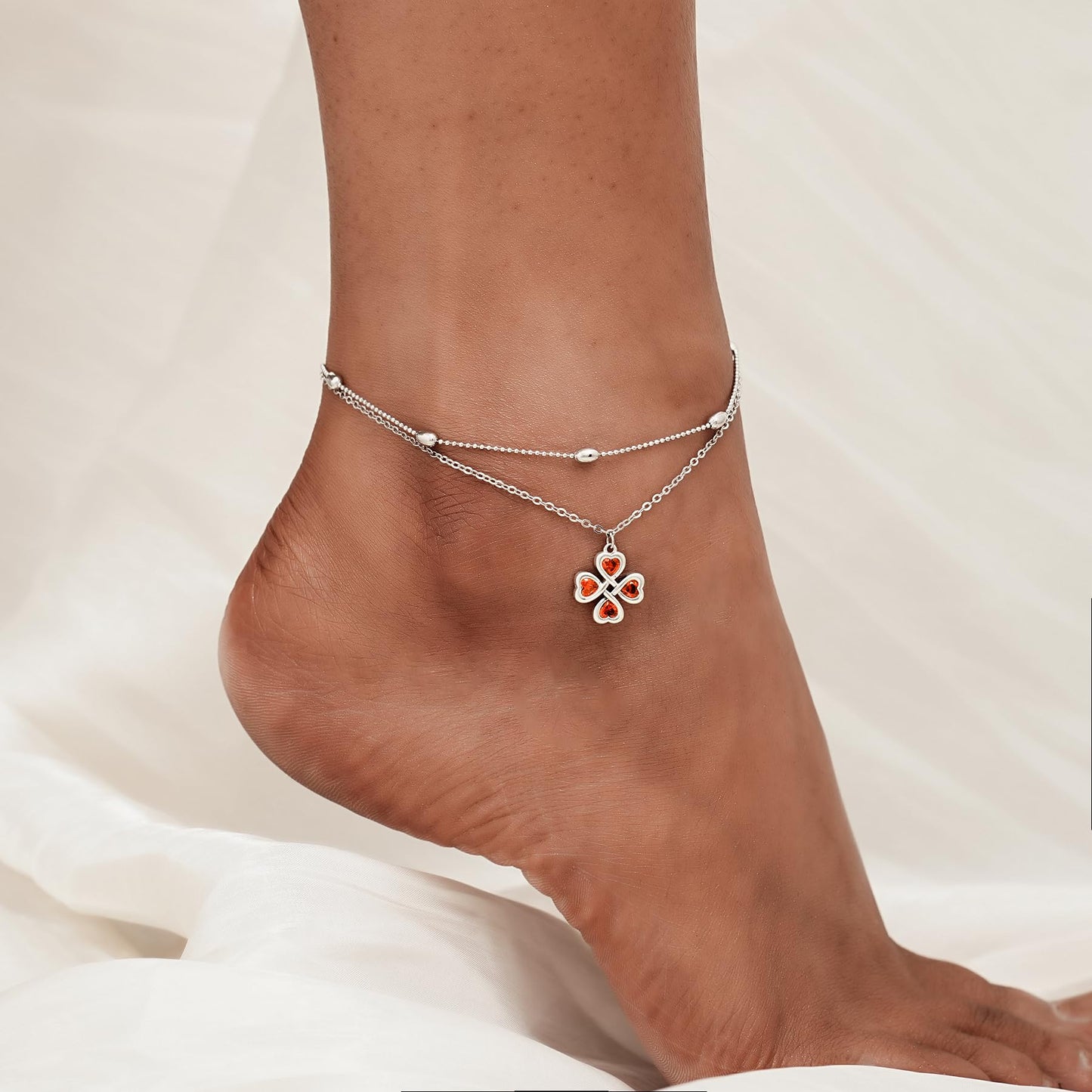 Four-Leaf Clover Ankle 925 Sterling Silver Ankle Bracelets for Women